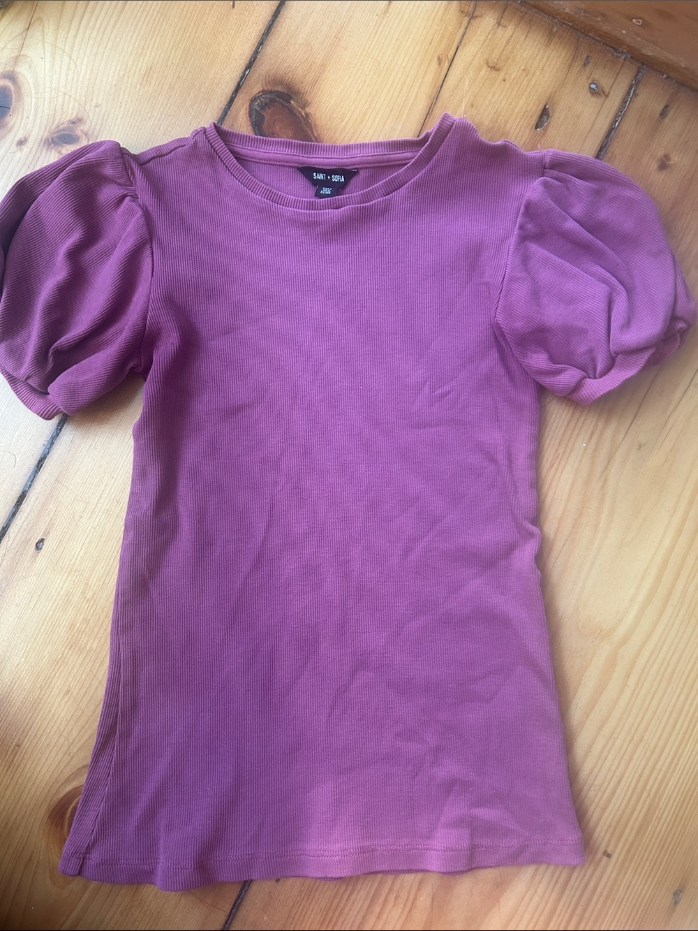Anthropologie Puff Sleeve Ribbed Top — Magenta